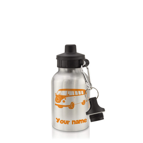 in Silver (400ml) with Screw Cap (Camper Van Icon) Orange (Optional Personalised Gift Text)