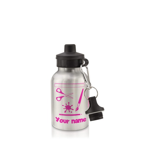 in Silver (400ml) with Screw Cap with Paint & Craft Icon Fuchsia Pink (Optional Personalised Gift Text)