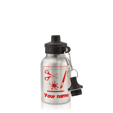 in Silver (400ml) with Screw Cap with Paint & Craft Icon Red (Optional Personalised Gift Text)
