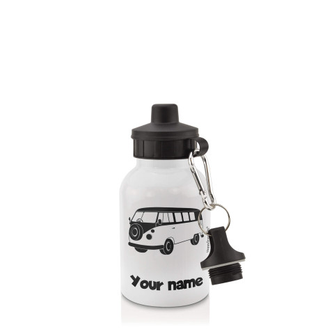 in White (400ml) with Screw Cap (Camper Van Icon) Black (Optional Personalised Gift Text)