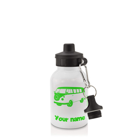 in White (400ml) with Screw Cap (Camper Van Icon) Bright Green (Optional Personalised Gift Text)