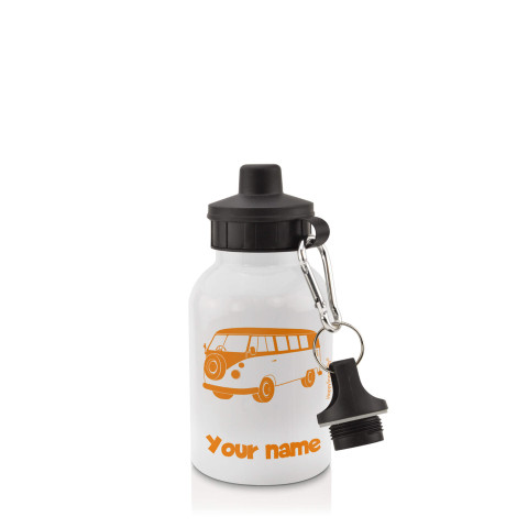 in White (400ml) with Screw Cap (Camper Van Icon) Orange (Optional Personalised Gift Text)