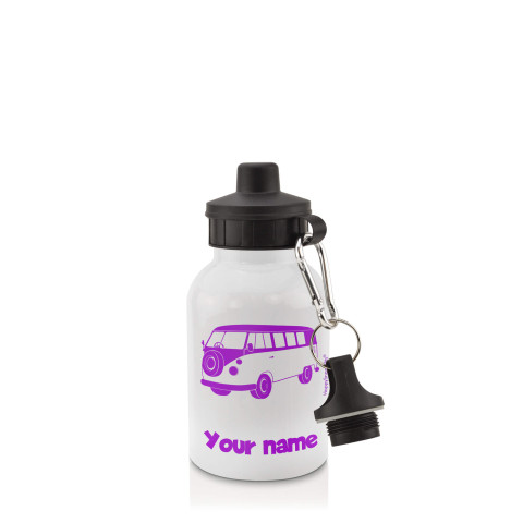in White (400ml) with Screw Cap (Camper Van Icon) Purple (Optional Personalised Gift Text)