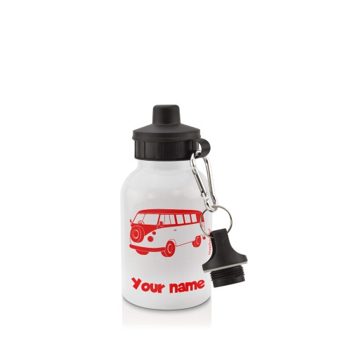 in White (400ml) with Screw Cap (Camper Van Icon) Red (Optional Personalised Gift Text)