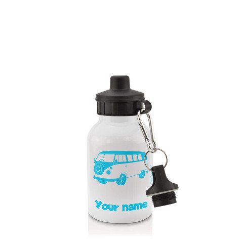 in White (400ml) with Screw Cap (Camper Van Icon) Sky Blue (Optional Personalised Gift Text)