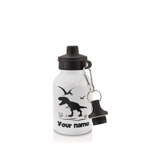 in White (400ml) with Screw Cap with Dinosaur Icon Black (Optional Personalised Gift Text)