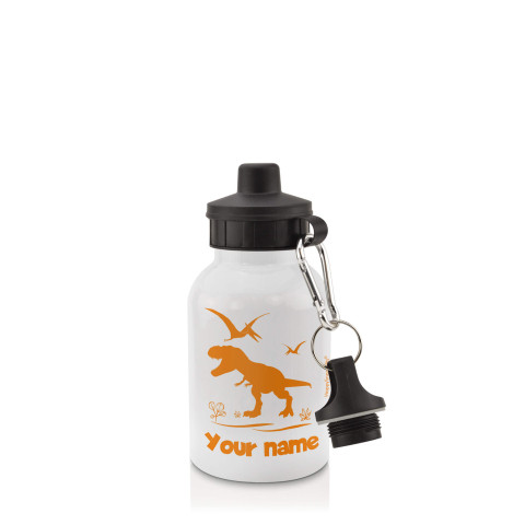in White (400ml) with Screw Cap with Dinosaur Icon Orange (Optional Personalised Gift Text)