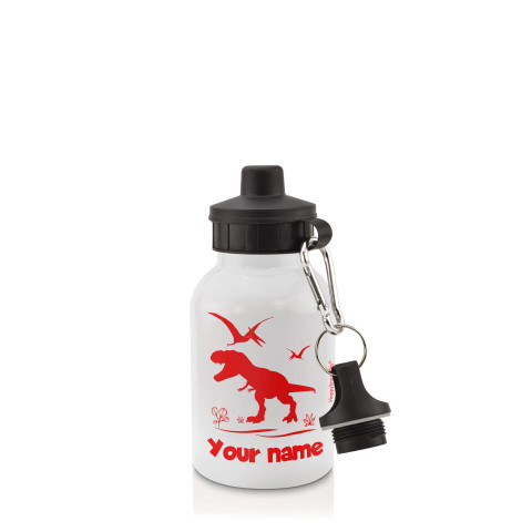 in White (400ml) with Screw Cap with Dinosaur Icon Red (Optional Personalised Gift Text)