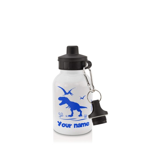 in White (400ml) with Screw Cap with Dinosaur Icon Royal Blue (Optional Personalised Gift Text)
