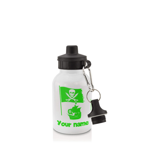in White (400ml) with Screw Cap (Pirate Flag Icon) Bright Green (Optional Personalised Gift Text)
