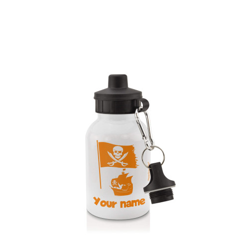 in White (400ml) with Screw Cap (Pirate Flag Icon) Orange (Optional Personalised Gift Text)