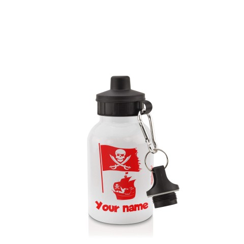 in White (400ml) with Screw Cap (Pirate Flag Icon) Red (Optional Personalised Gift Text)