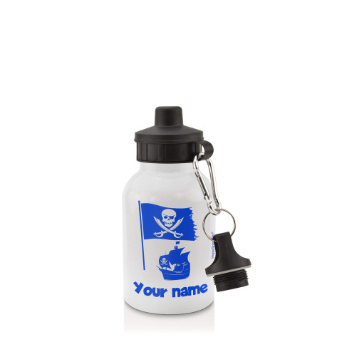 in White (400ml) with Screw Cap (Pirate Flag Icon) Royal Blue (Optional Personalised Gift Text)