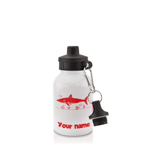 in White (400ml) with Screw Cap (Shark Icon) Red (Optional Personalised Gift Text)