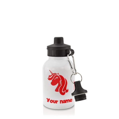 in White (400ml) with Screw Cap (Unicorn Icon) Red (Optional Personalised Gift Text)