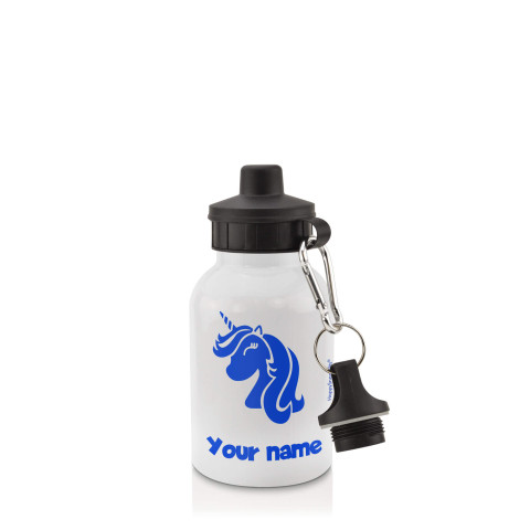 in White (400ml) with Screw Cap (Unicorn Icon) Royal Blue (Optional Personalised Gift Text)