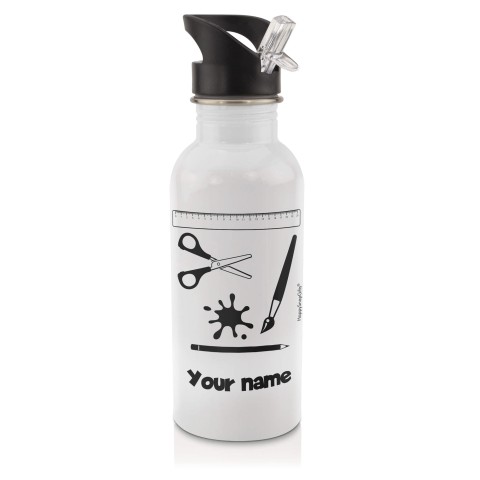 in White (600ml) with Drinking Straw with Paint & Craft Icon Black (Optional Personalised Gift Text)