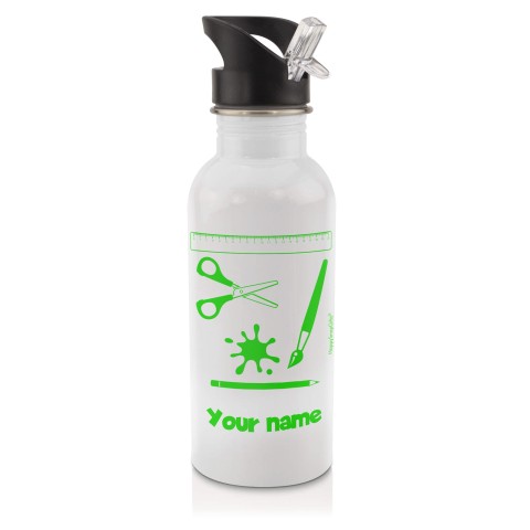 in White (600ml) with Drinking Straw with Paint & Craft Icon Bright Green (Optional Personalised Gift Text)
