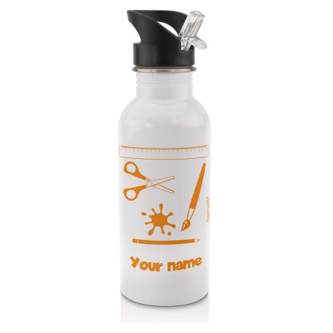 in White (600ml) with Drinking Straw with Paint & Craft Icon Orange (Optional Personalised Gift Text)