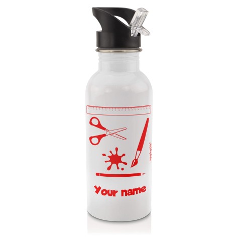 in White (600ml) with Drinking Straw with Paint & Craft Icon Red (Optional Personalised Gift Text)