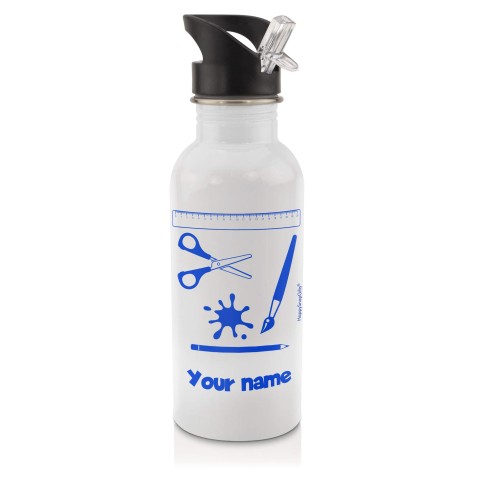 in White (600ml) with Drinking Straw with Paint & Craft Icon Royal Blue (Optional Personalised Gift Text)