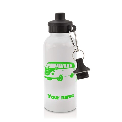 in White (600ml) with Screw Cap (Camper Van Icon) Bright Green (Optional Personalised Gift Text)