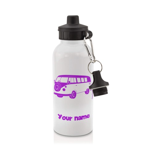 in White (600ml) with Screw Cap (Camper Van Icon) Purple (Optional Personalised Gift Text)