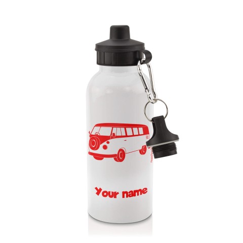 in White (600ml) with Screw Cap (Camper Van Icon) Red (Optional Personalised Gift Text)