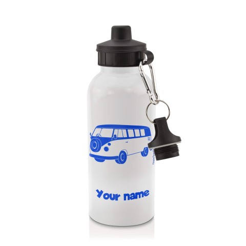 in White (600ml) with Screw Cap (Camper Van Icon) Royal Blue (Optional Personalised Gift Text)