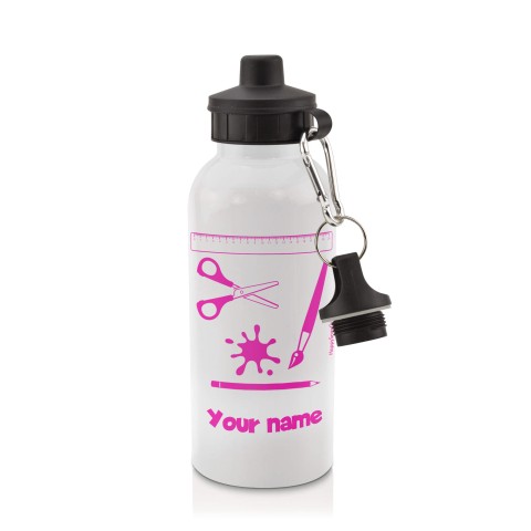 in White (600ml) with Screw Cap with Paint & Craft Icon Fuchsia Pink (Optional Personalised Gift Text)