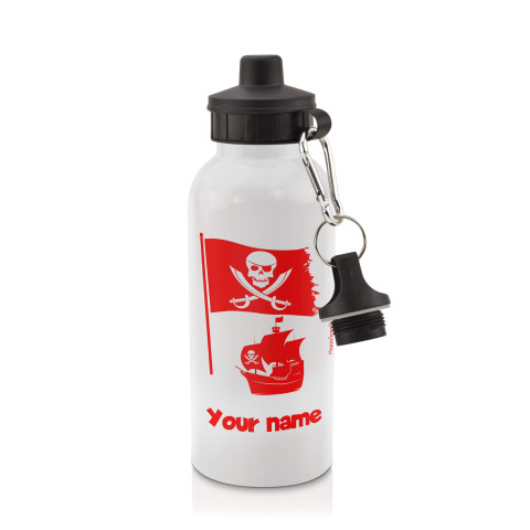 in White (600ml) with Screw Cap (Pirate Flag Icon) Red (Optional Personalised Gift Text)