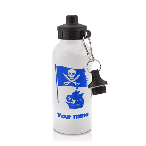 in White (600ml) with Screw Cap (Pirate Flag Icon) Royal Blue (Optional Personalised Gift Text)