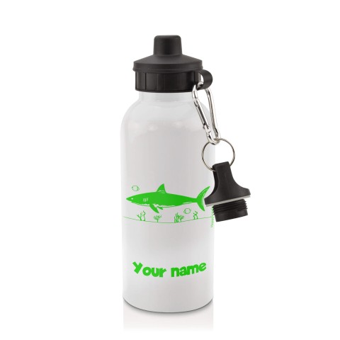 in White (600ml) with Screw Cap (Shark Icon) Bright Green (Optional Personalised Gift Text)