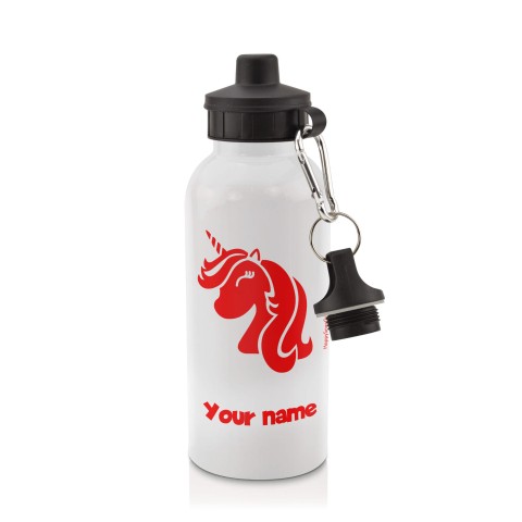 in White (600ml) with Screw Cap (Unicorn Icon) Red (Optional Personalised Gift Text)