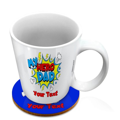 (10oz White) (Dad) (Optional Personalised Gift Text) with 1 matching Circular Coaster