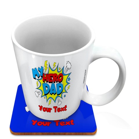 (10oz White) (Dad) (Optional Personalised Gift Text) with 1 matching Square Coaster