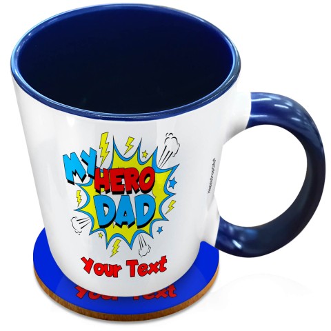 (XL 15oz Blue) (Dad) (Optional Personalised Gift Text) with 1 matching Circular Coaster