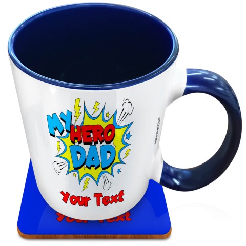 (XL 15oz Blue) (Dad) (Optional Personalised Gift Text) with 1 matching Square Coaster
