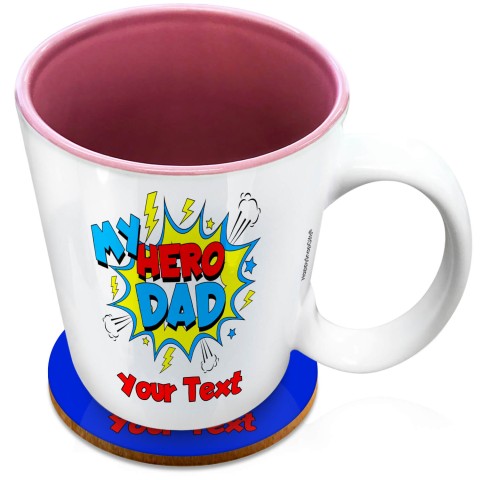 (XL 15oz Pink) (Dad) (Optional Personalised Gift Text) with 1 matching Circular Coaster
