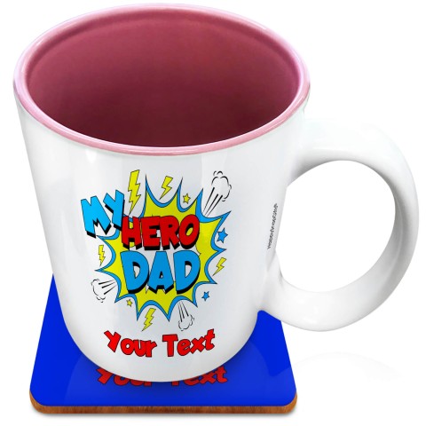 (XL 15oz Pink) (Dad) (Optional Personalised Gift Text) with 1 matching Square Coaster