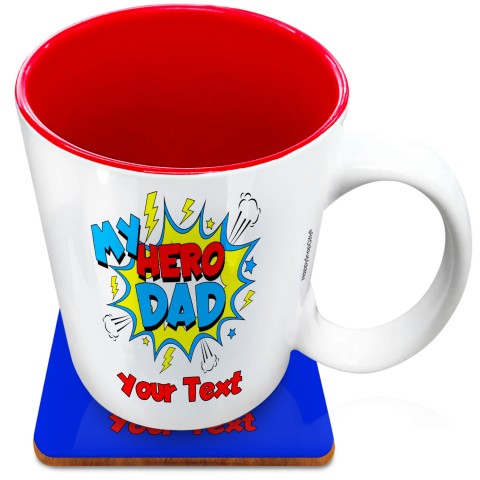 (XL 15oz Red) (Dad) (Optional Personalised Gift Text) with 1 matching Square Coaster