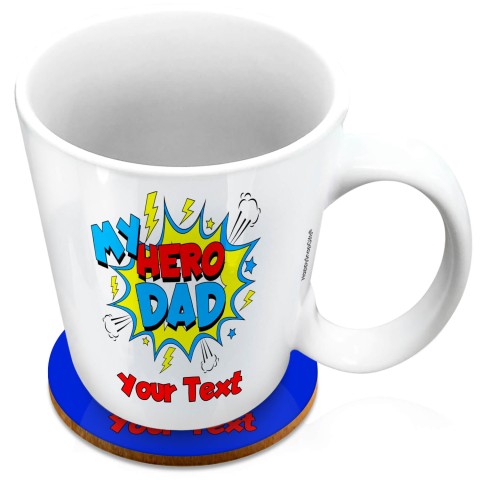 (XL 15oz White) (Dad) (Optional Personalised Gift Text) with 1 matching Circular Coaster