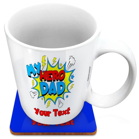 (XL 15oz White) (Dad) (Optional Personalised Gift Text) with 1 matching Square Coaster