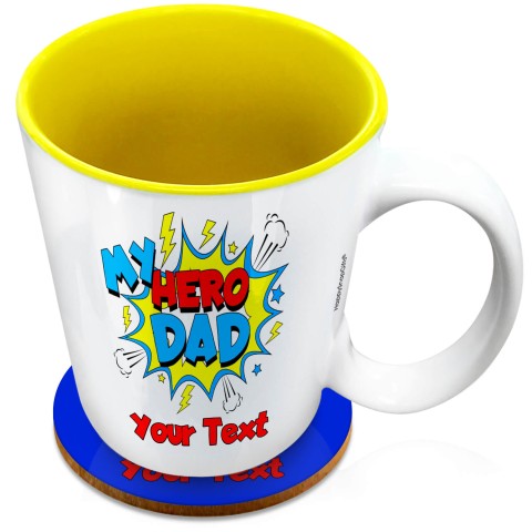 (XL 15oz Yellow) (Dad) (Optional Personalised Gift Text) with 1 matching Circular Coaster