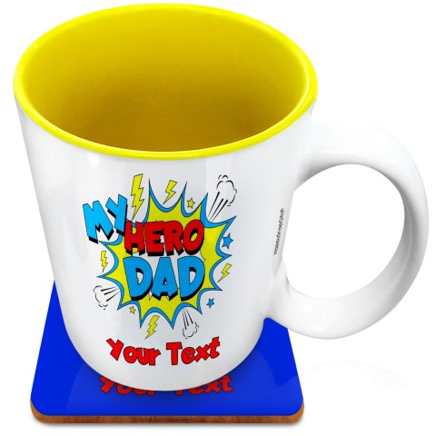 (XL 15oz Yellow) (Dad) (Optional Personalised Gift Text) with 1 matching Square Coaster