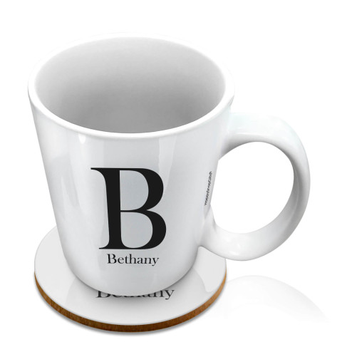 (10oz White) Black (Optional Personalised Gift Text) with 1 matching Circular Coaster
