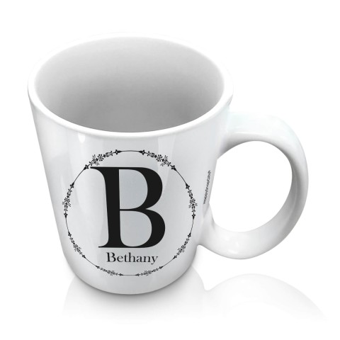 (10oz White) with Circular Ring Theme Black (Optional Personalised Gift Text)