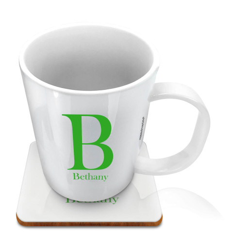 (11oz White) Bright Green (Optional Personalised Gift Text) with 1 matching Square Coaster