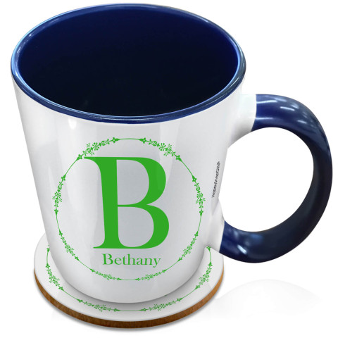 (XL 15oz Blue) with Circular Ring Theme Bright Green (Optional Personalised Gift Text) with 1 matching Circular Coaster