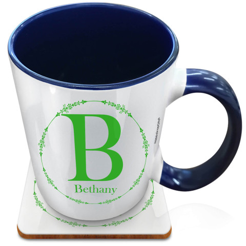 (XL 15oz Blue) with Circular Ring Theme Bright Green (Optional Personalised Gift Text) with 1 matching Square Coaster